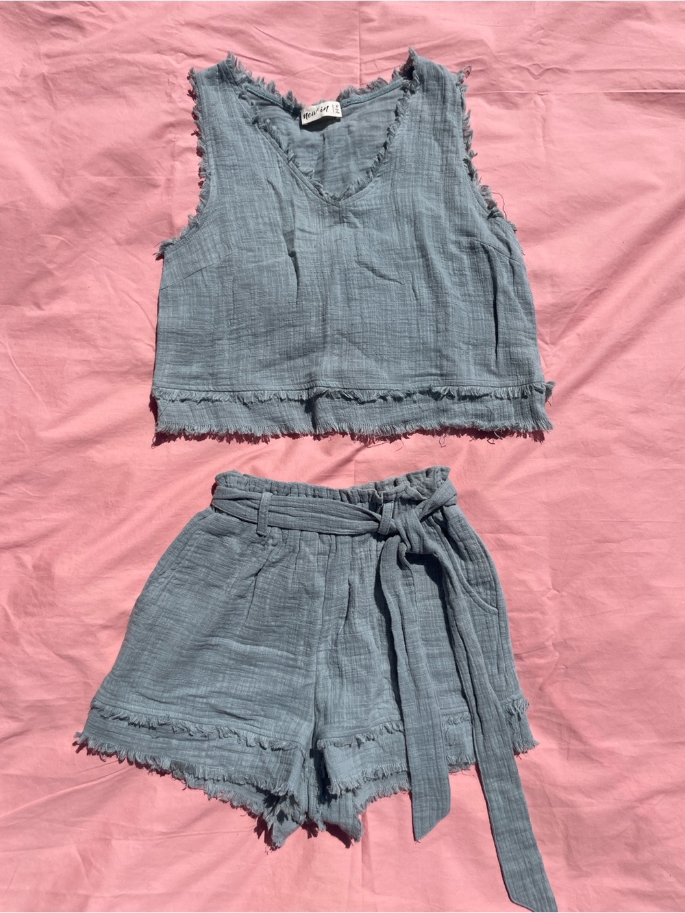 Coastal Boho Blue 100% Cotton Two-Piece Set NEW